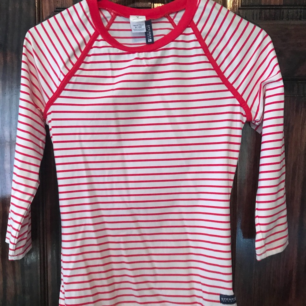 NWOT Red and white striped long sleeve rash guard